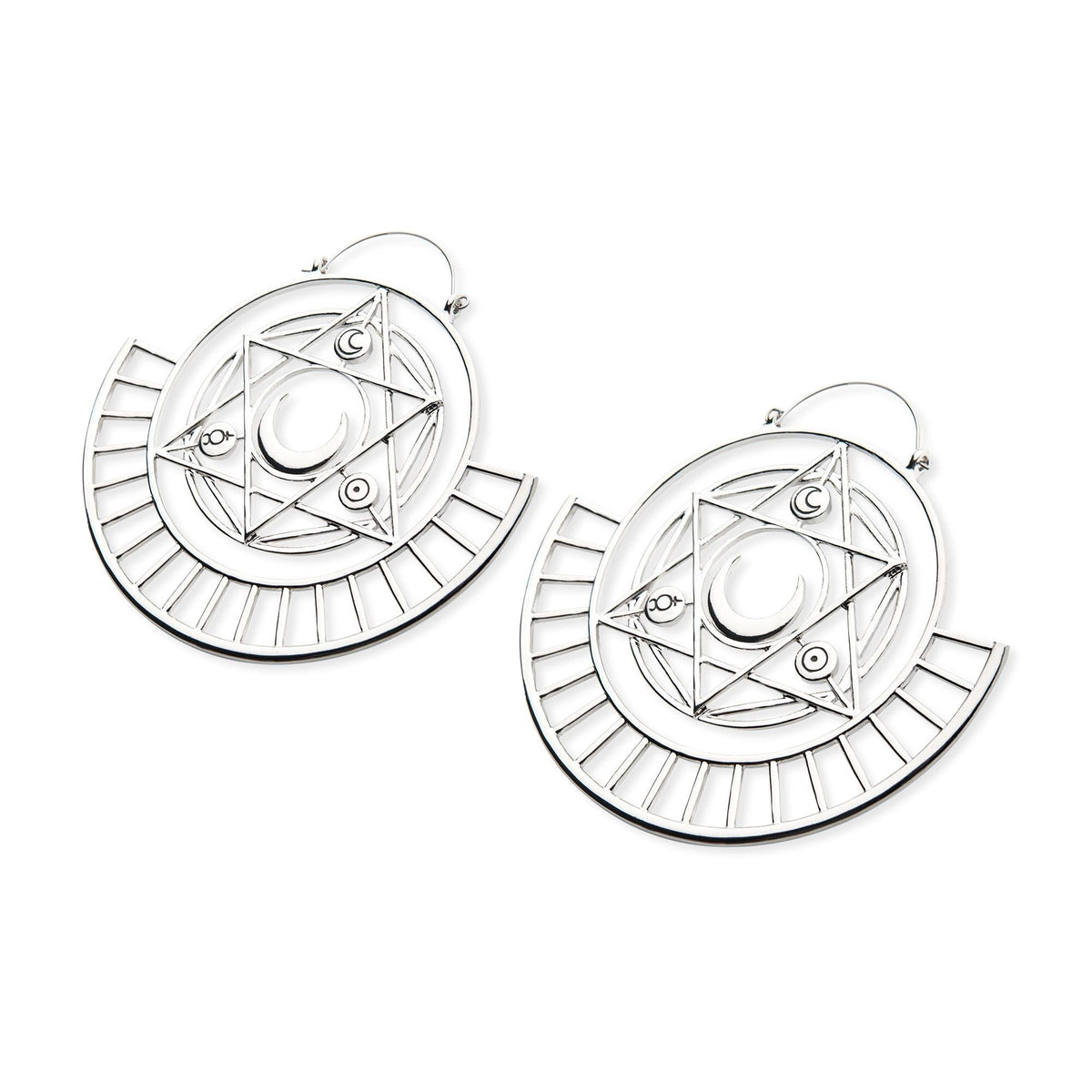 Tapers - Hanging Stainless Steel Sacred Geometry Celestial Plug Hoops -Rebel Bod-RebelBod