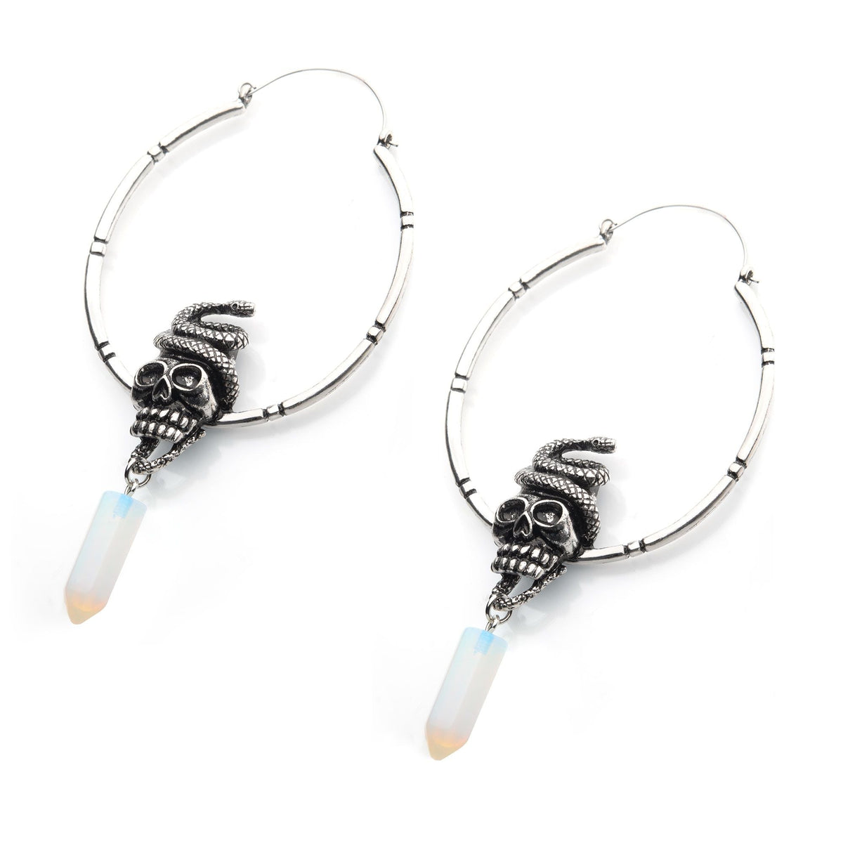 Tapers - Hanging Stainless Steel Silver Plated Snake Skull Plug Hoops -Rebel Bod-RebelBod