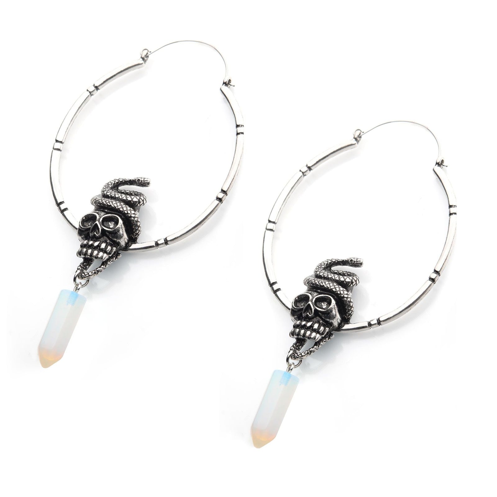 Tapers - Hanging Stainless Steel Silver Plated Snake Skull Plug Hoops -Rebel Bod-RebelBod