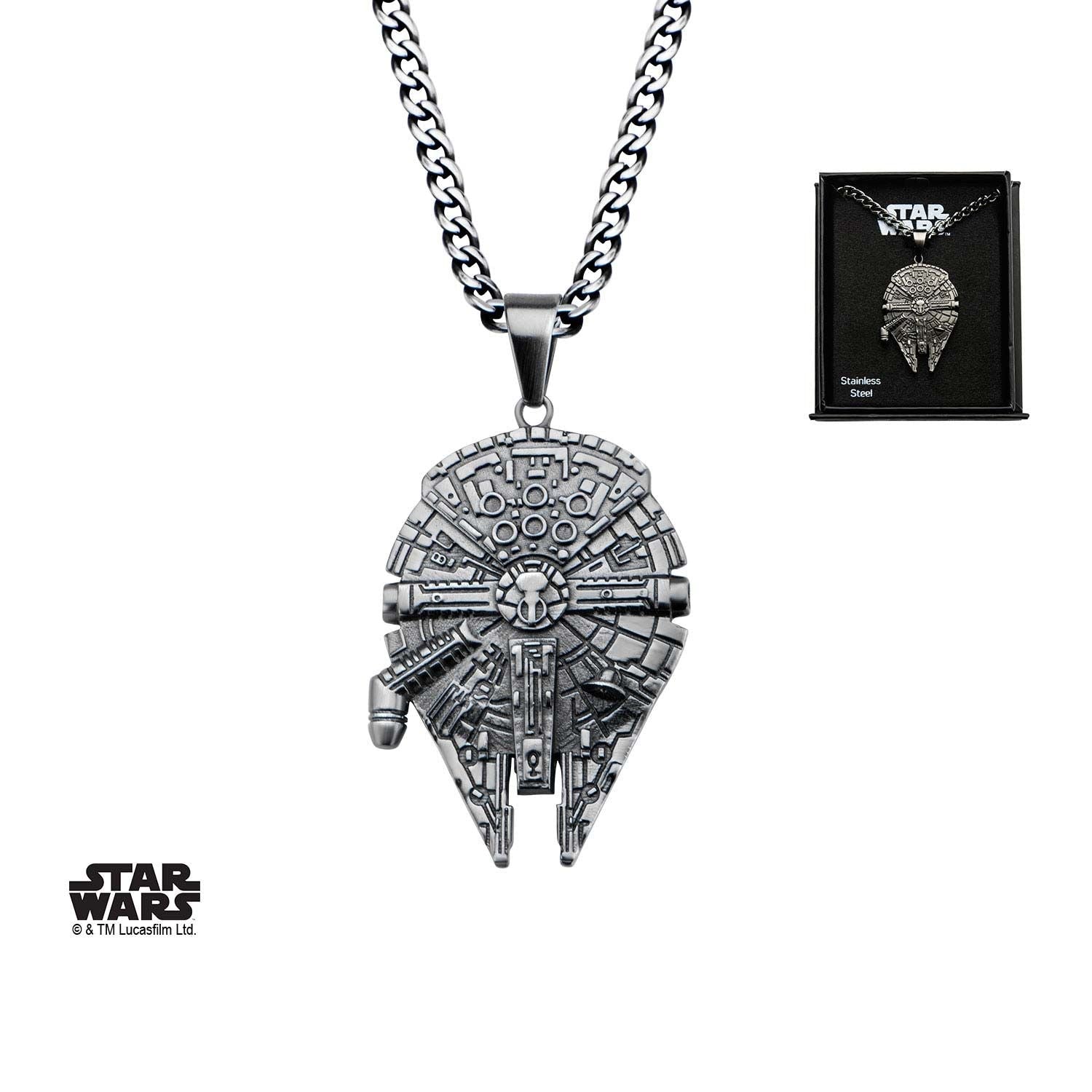 STAR WARS Star Wars Black Plated Millennium Falcon Pendant Necklace -Rebel Bod-RebelBod
