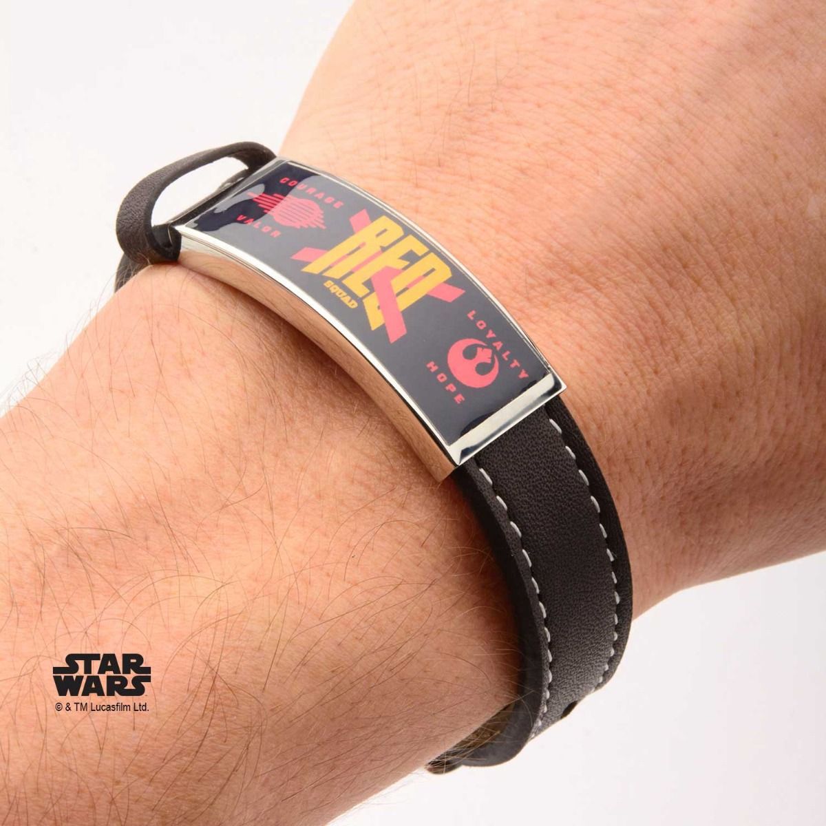 STAR WARS Star Wars Episode 7 Red X ID Plate Steel Brown Leather Bracelet -Rebel Bod-RebelBod