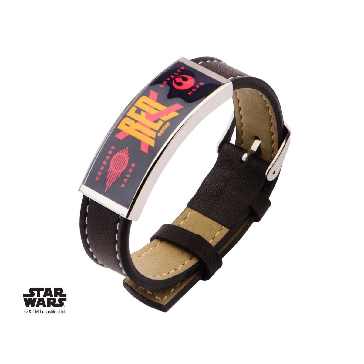 STAR WARS Star Wars Episode 7 Red X ID Plate Steel Brown Leather Bracelet -Rebel Bod-RebelBod