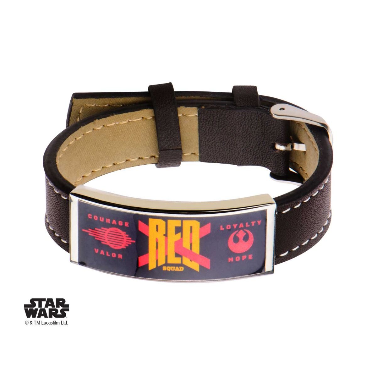 STAR WARS Star Wars Episode 7 Red X ID Plate Steel Brown Leather Bracelet -Rebel Bod-RebelBod