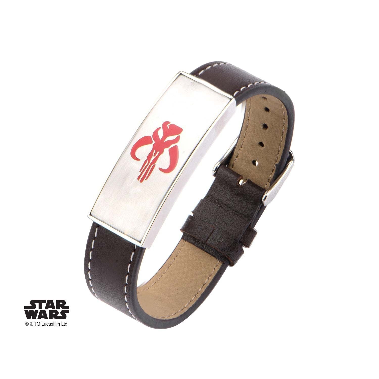 STAR WARS Star Wars Mandalorian Symbol ID Plate Brown Leather Bracelet -Rebel Bod-RebelBod