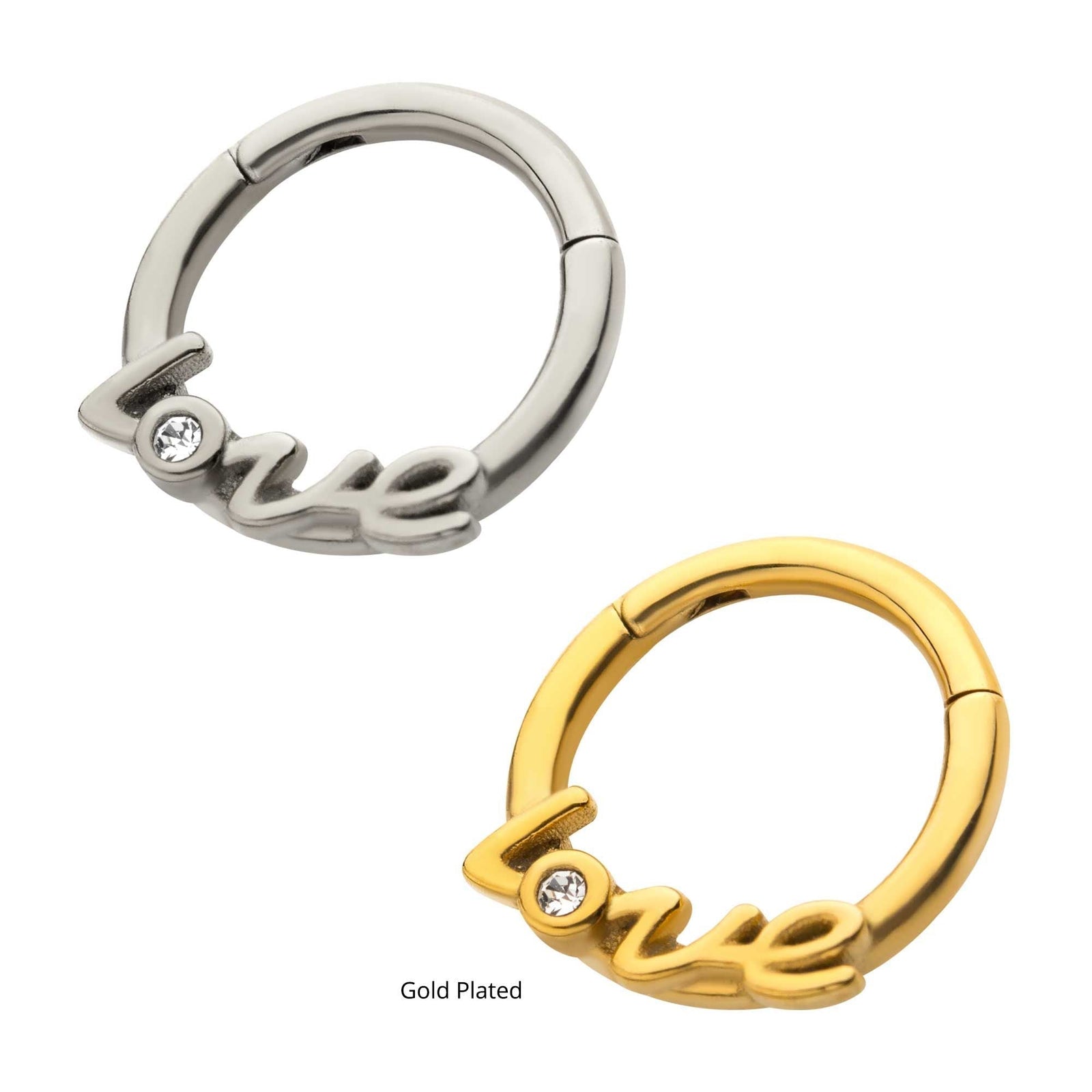 Clicker - Cartilage | Septum Steel 1 Bezel Set Clear CZ LOVE Hinged Segment Clicker - 1 Piece -Rebel Bod-RebelBod