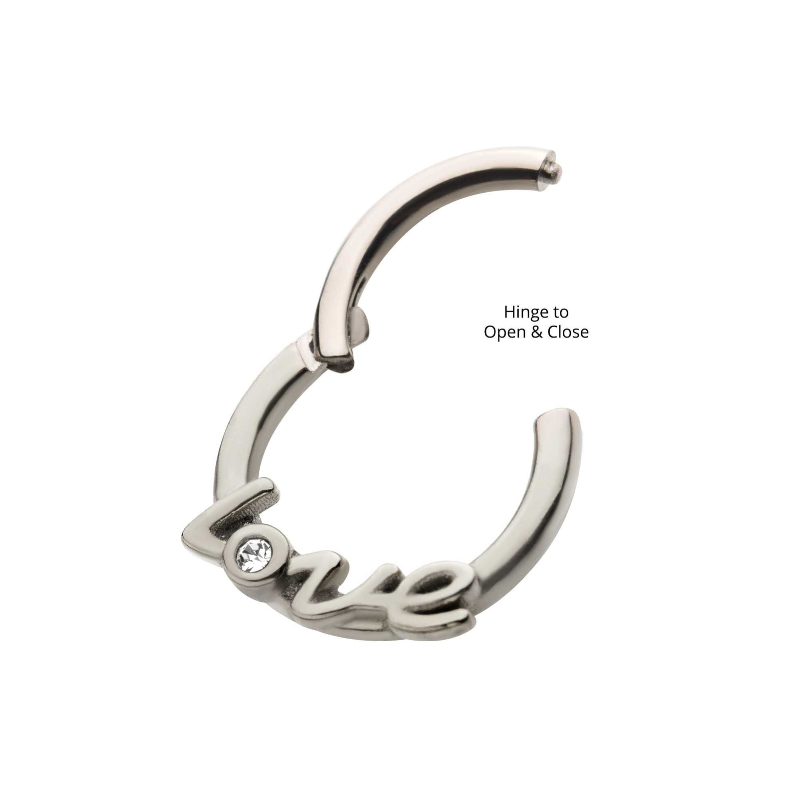 Clicker - Cartilage | Septum Steel 1 Bezel Set Clear CZ LOVE Hinged Segment Clicker - 1 Piece -Rebel Bod-RebelBod