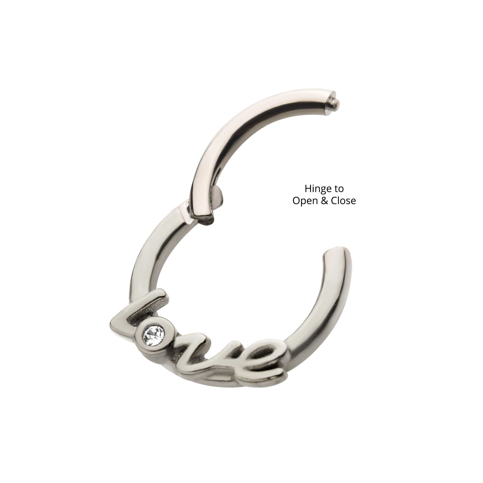 Clicker - Cartilage | Septum Steel 1 Bezel Set Clear CZ LOVE Hinged Segment Clicker - 1 Piece -Rebel Bod-RebelBod