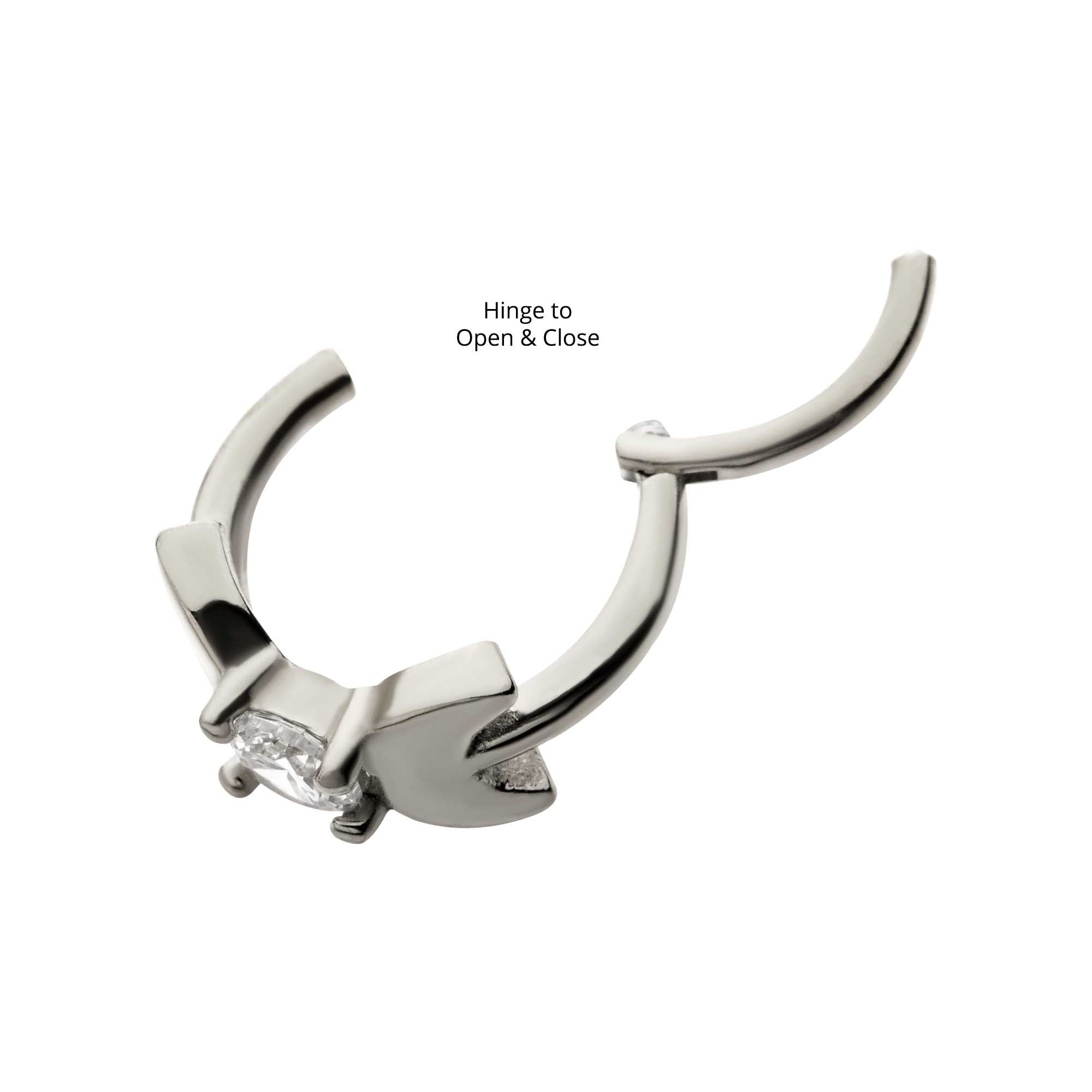 Clicker - Cartilage | Septum Steel 1 Prong Set Clear CZ Bow Hinged Segment Clicker - 1 Piece -Rebel Bod-RebelBod