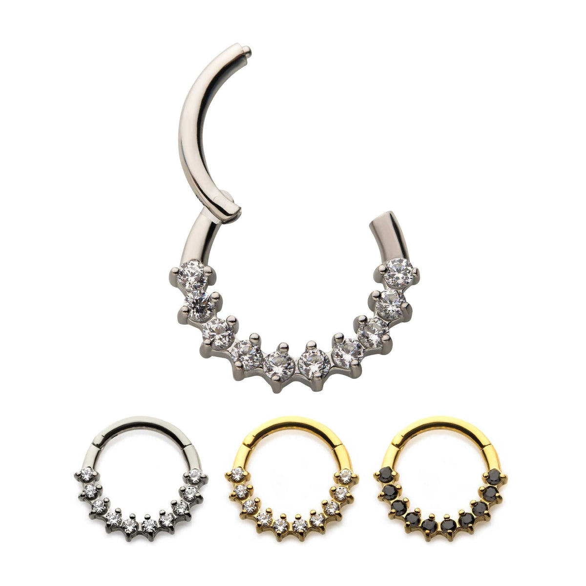 Clicker - Cartilage | Septum Steel 10 Prong Set Clear CZ Hinged Segment Clicker - 1 Piece -Rebel Bod-RebelBod