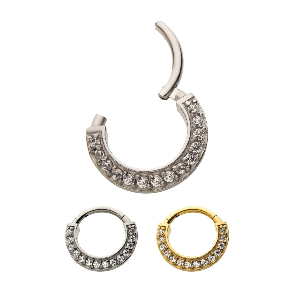 Clicker - Cartilage | Septum Steel 14 Prong Set Clear CZ Hinged Segment Clicker - 1 Piece -Rebel Bod-RebelBod