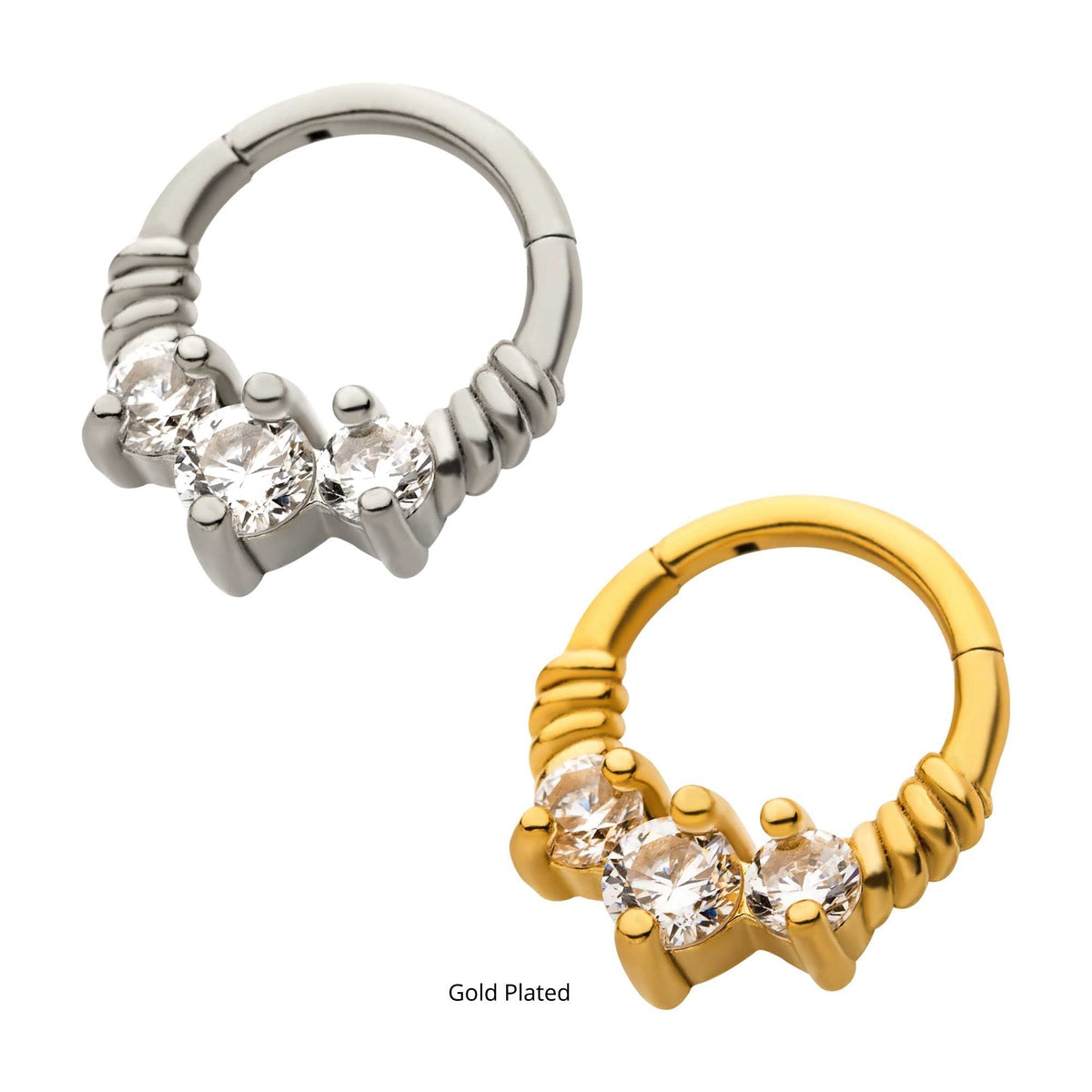 Clicker - Cartilage | Septum Steel 3 Prong Set Clear CZ Hinged Segment Clicker - 1 Piece -Rebel Bod-RebelBod