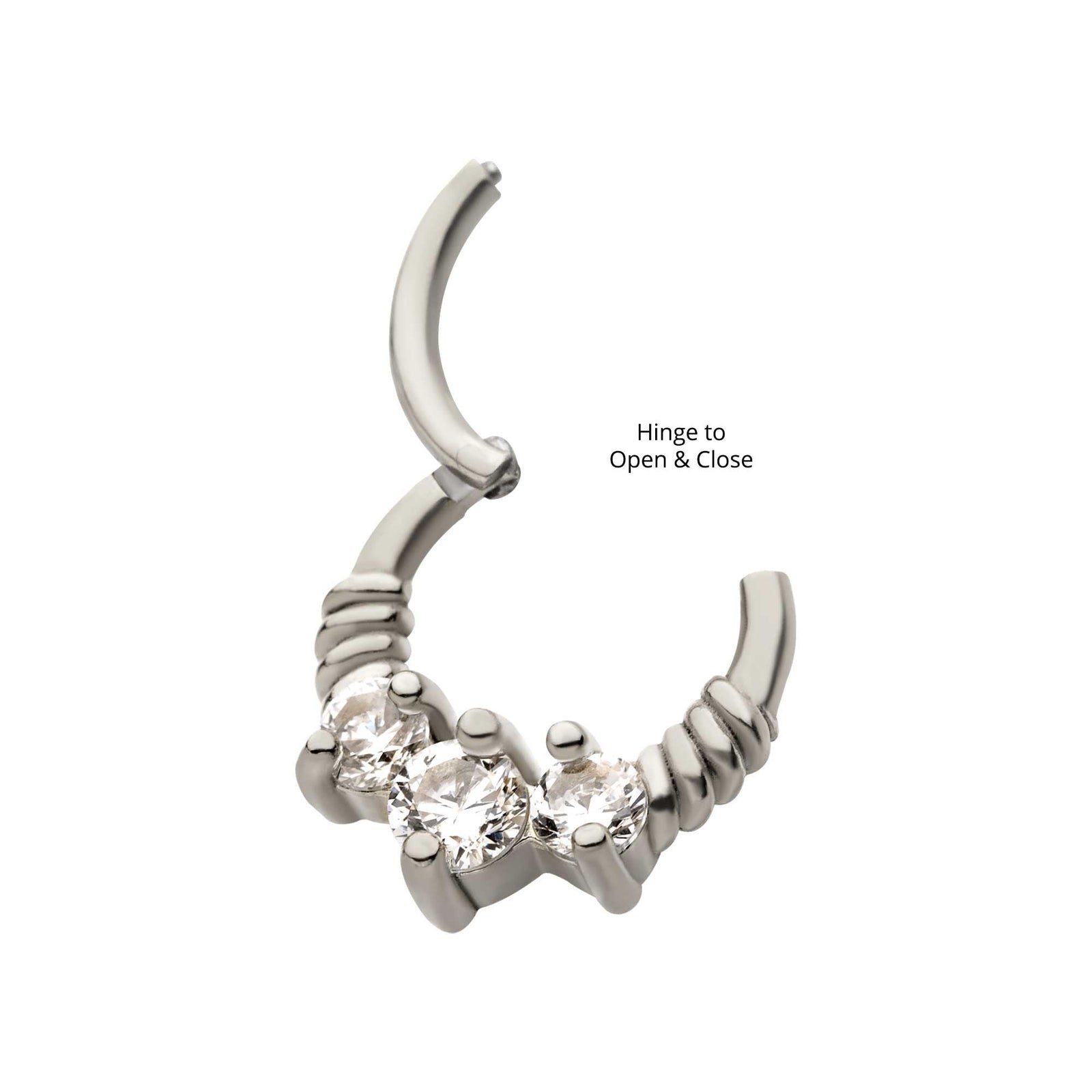 Clicker - Cartilage | Septum Steel 3 Prong Set Clear CZ Hinged Segment Clicker - 1 Piece -Rebel Bod-RebelBod
