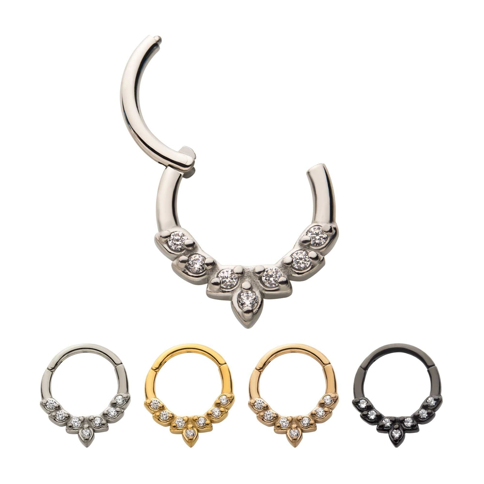 Clicker - Cartilage | Septum Steel 7 Prong Set Clear CZ Hinged Segment Clicker - 1 Piece -Rebel Bod-RebelBod