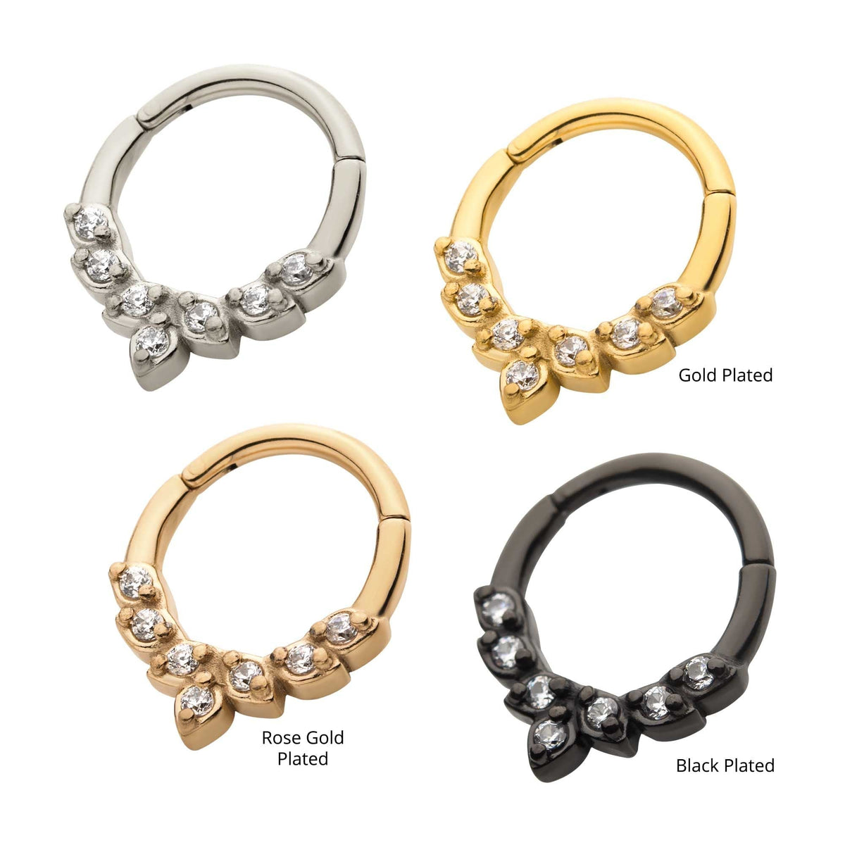 Clicker - Cartilage | Septum Steel 7 Prong Set Clear CZ Hinged Segment Clicker - 1 Piece -Rebel Bod-RebelBod