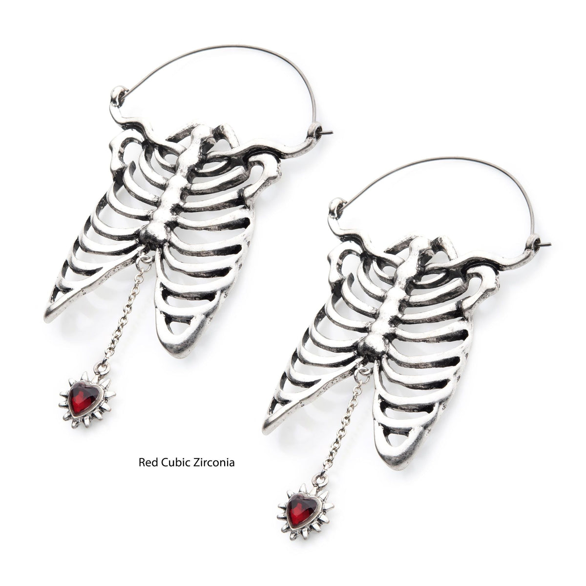 Tapers - Hanging Steel Antique Bone Dangle Red CZ Heart Plug Hoops -Rebel Bod-RebelBod