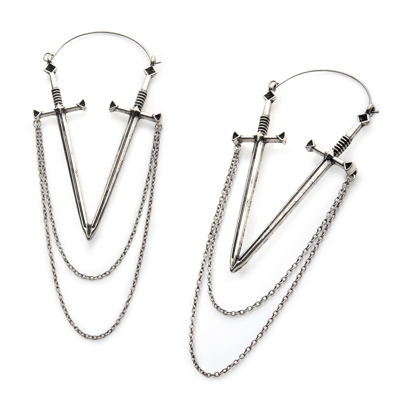 Tapers - Hanging Steel Antique Sword Chains Plug Hoops -Rebel Bod-RebelBod