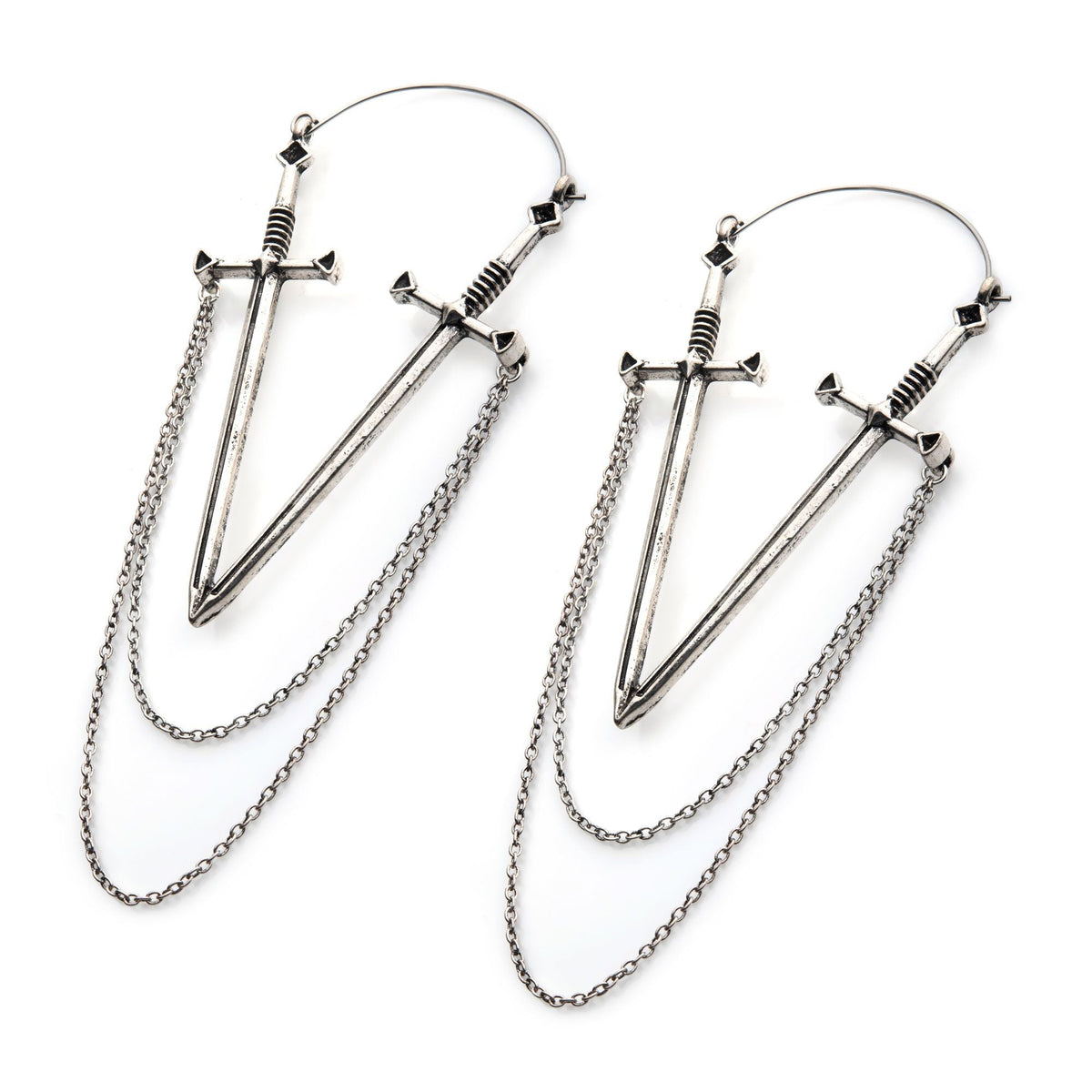 Tapers - Hanging Steel Antique Sword Chains Plug Hoops -Rebel Bod-RebelBod