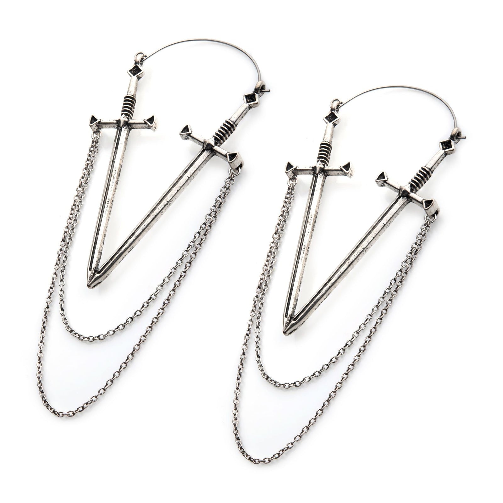 Tapers - Hanging Steel Antique Sword Chains Plug Hoops -Rebel Bod-RebelBod