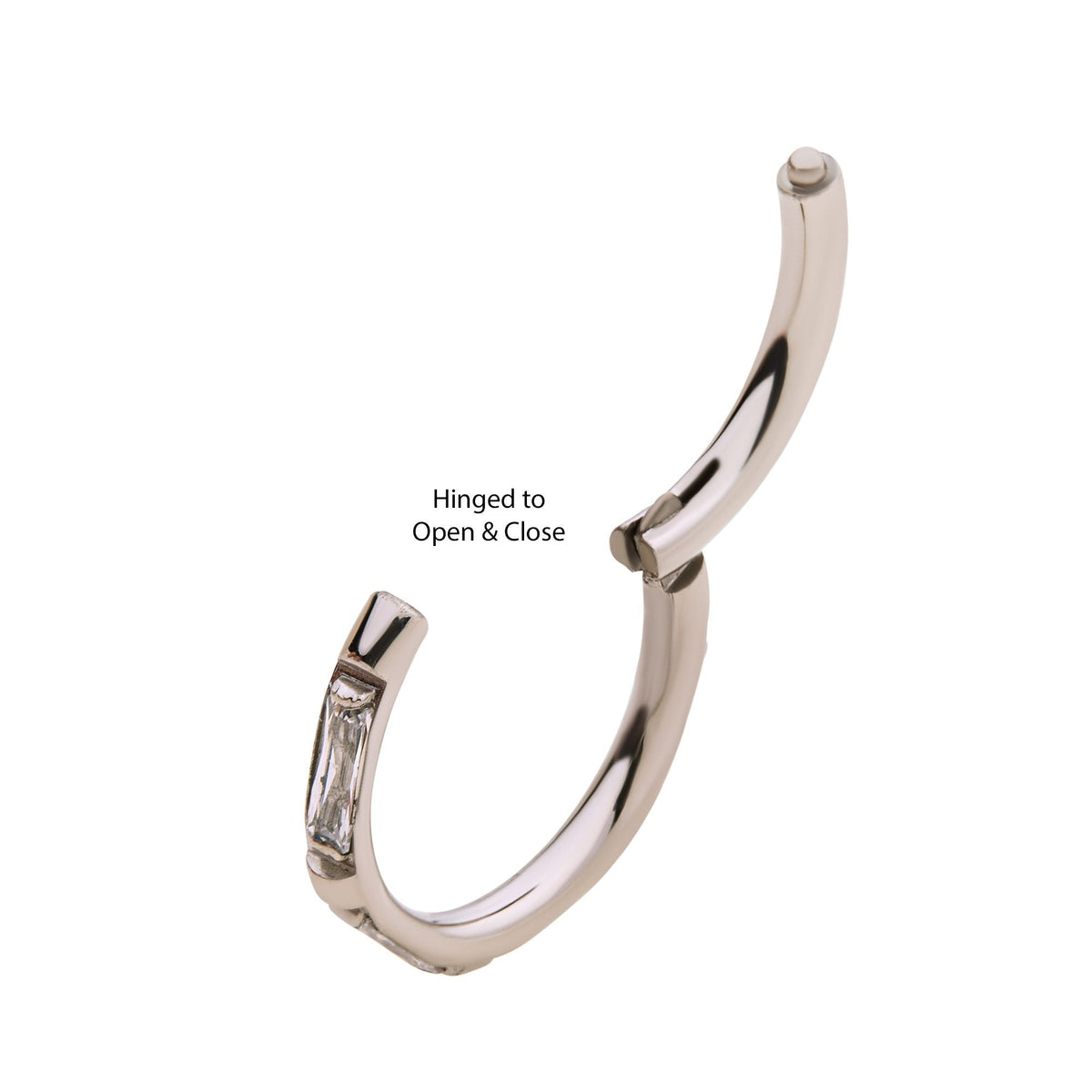 Clicker - Cartilage | Septum Steel Baguette CZ/Synthetic Opal Side Facing Hinged Segment Clicker - 1 Piece -Rebel Bod-RebelBod
