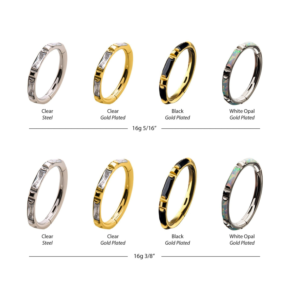 SEAMLESS CLICKER Steel Baguette CZ/Synthetic Opal Side Facing Hinged Segment Clicker -Rebel Bod-RebelBod
