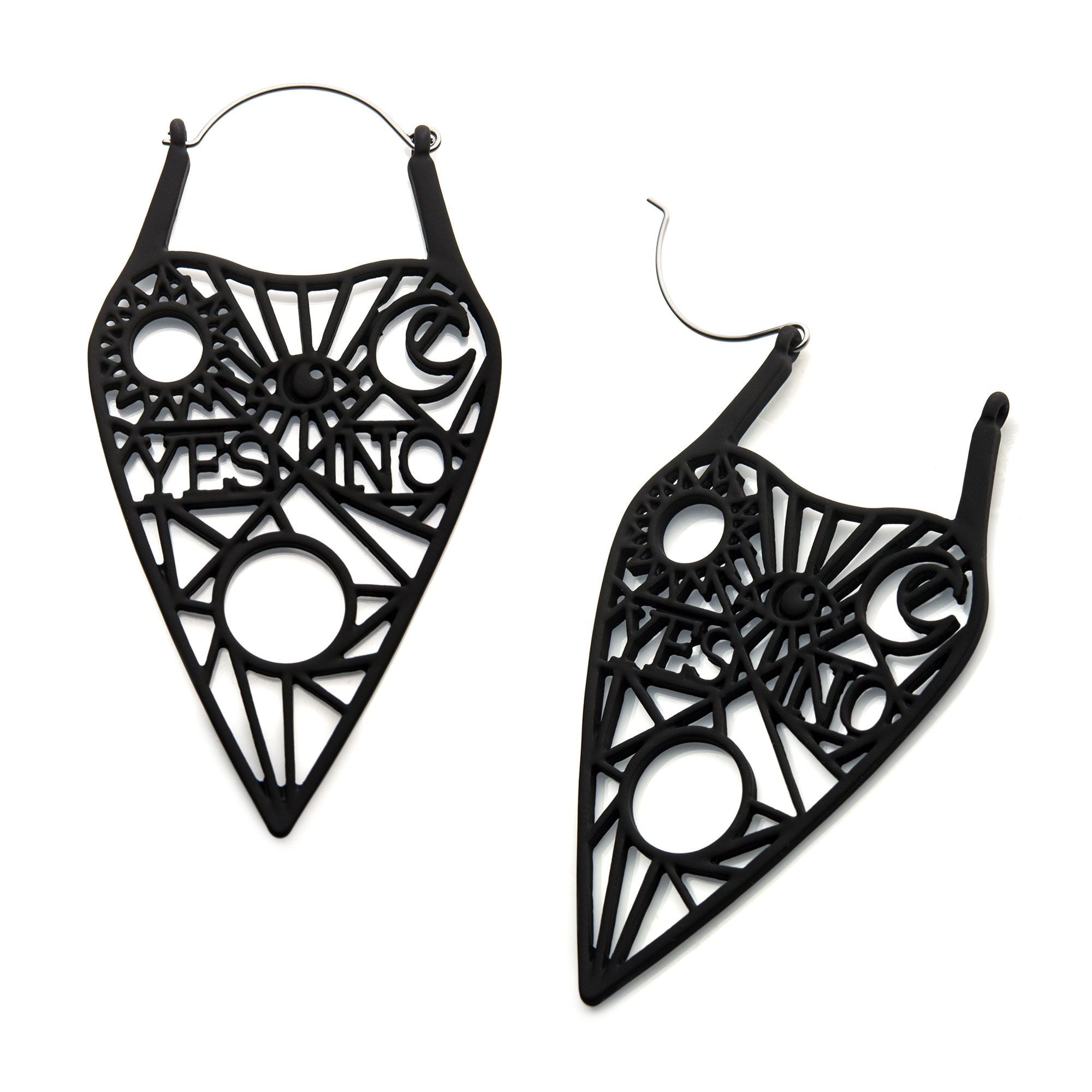 Tapers - Hanging Steel Black Silicone Coated Cut Out Moon,Sun,Yes/No Designs Plug Hoops -Rebel Bod-RebelBod