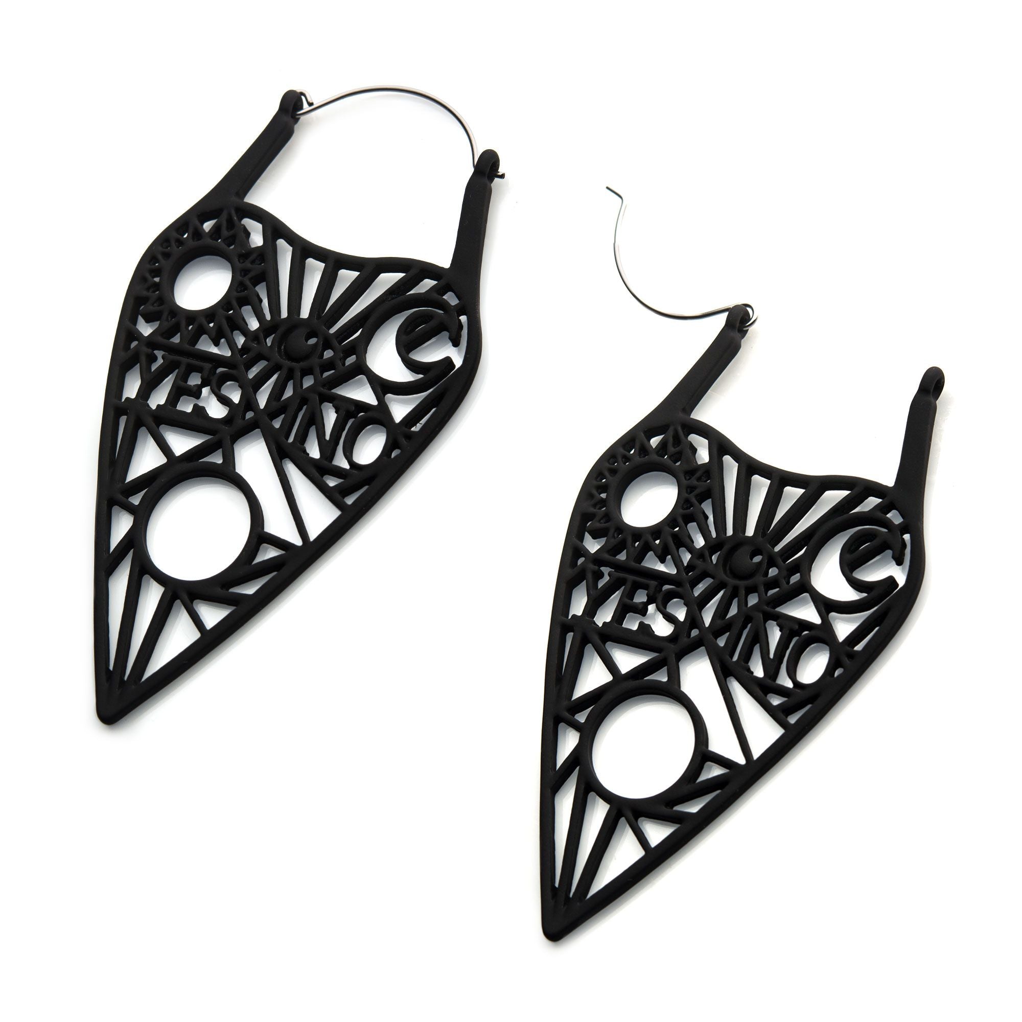 Tapers - Hanging Steel Black Silicone Coated Cut Out Moon,Sun,Yes/No Designs Plug Hoops -Rebel Bod-RebelBod