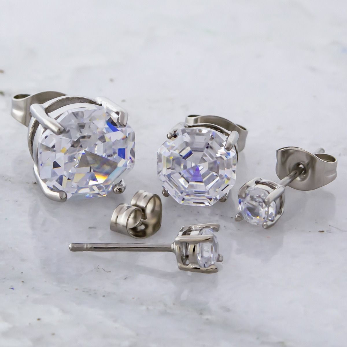 Stud Earrings Steel Clear Octagon SWARVOSKI Gem Earring Studs - 1 Pair -Rebel Bod-RebelBod