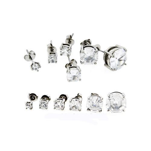 Stud Earrings Steel Clear Octagon SWARVOSKI Gem Earring Studs - 1 Pair -Rebel Bod-RebelBod
