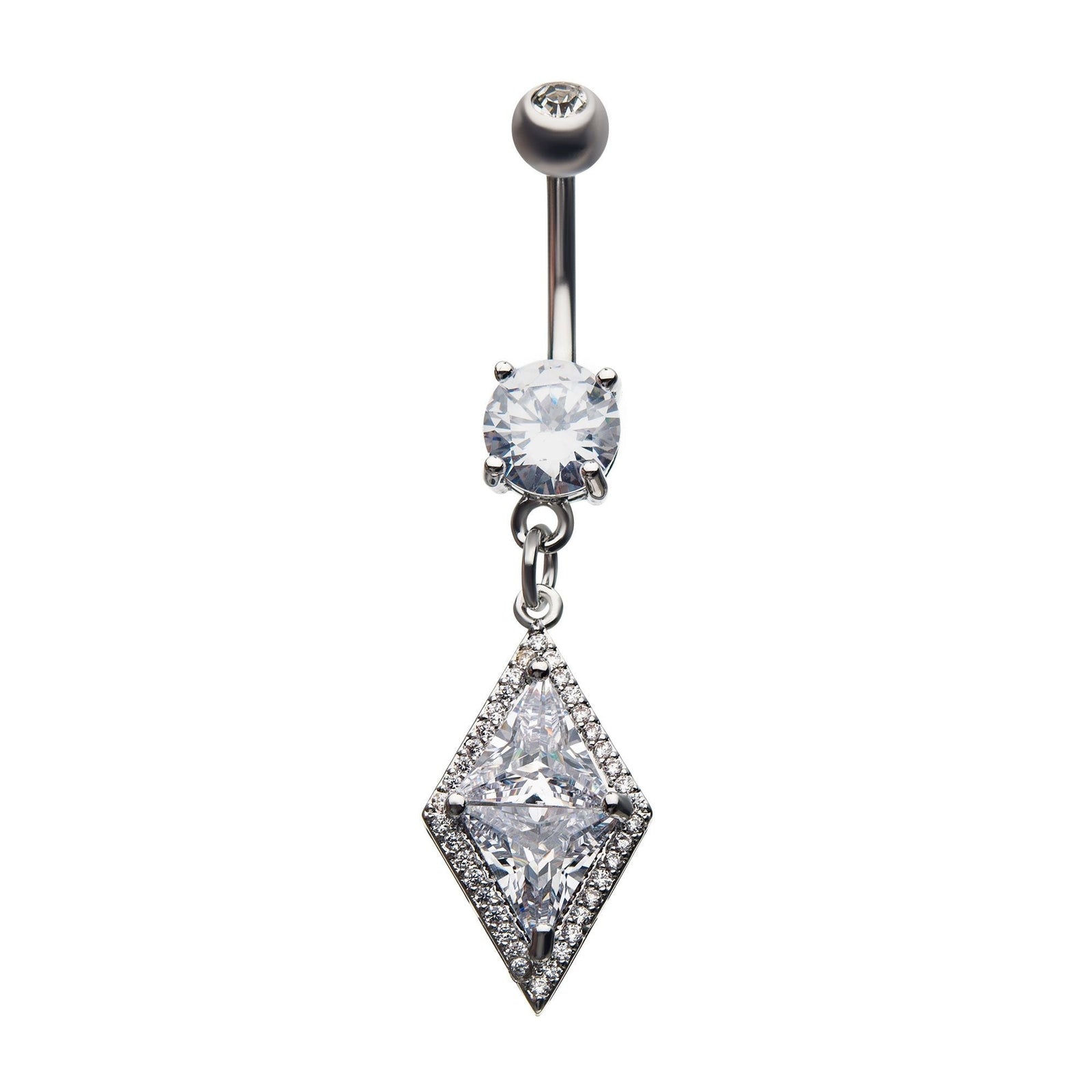 Belly Steel Dangle Navel Pointed Diamond Shape Prong Set Clear CZ's -Rebel Bod-RebelBod