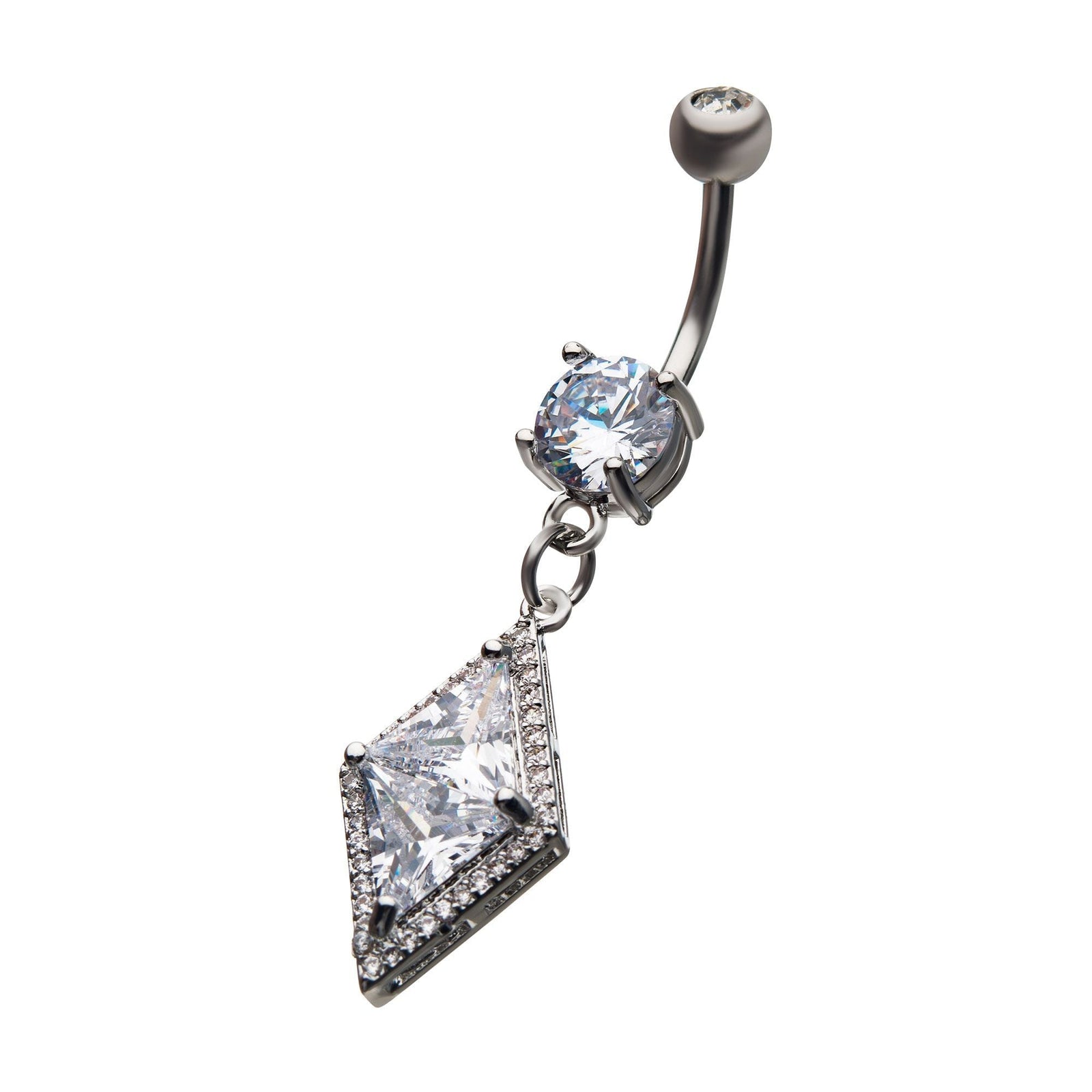 Belly Steel Dangle Navel Pointed Diamond Shape Prong Set Clear CZ's -Rebel Bod-RebelBod