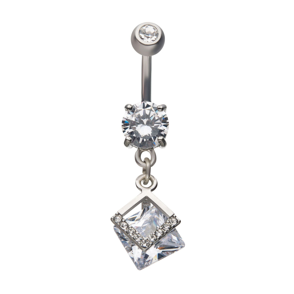 Belly Steel Dangle Navel Small Diamond Shape Prong Set Clear CZ's -Rebel Bod-RebelBod