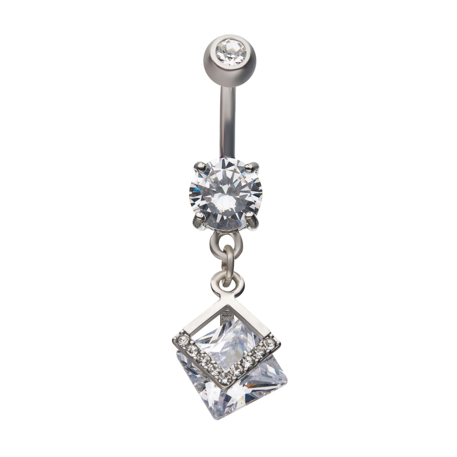 Belly Steel Dangle Navel Small Diamond Shape Prong Set Clear CZ's -Rebel Bod-RebelBod