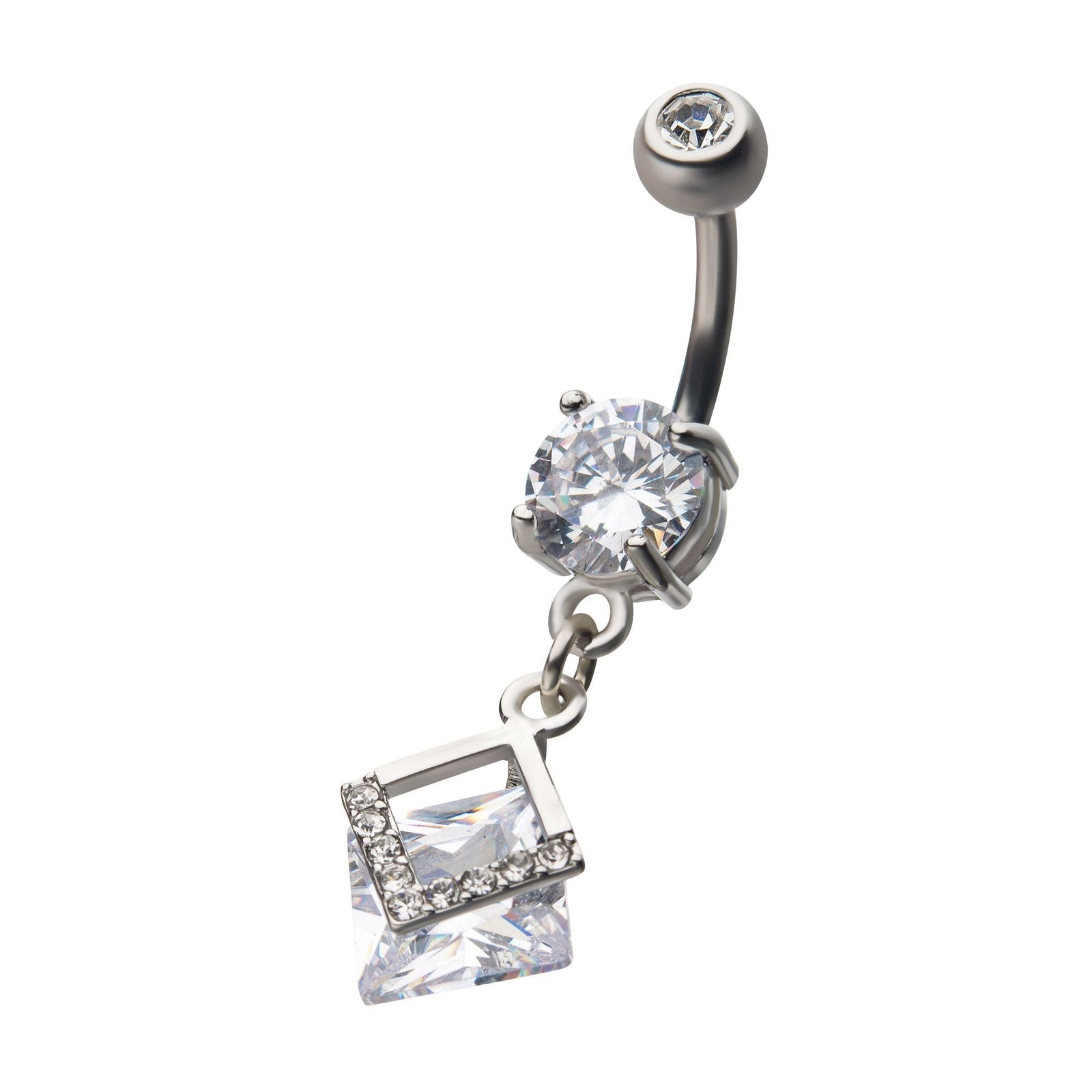 Belly Steel Dangle Navel Small Diamond Shape Prong Set Clear CZ's -Rebel Bod-RebelBod