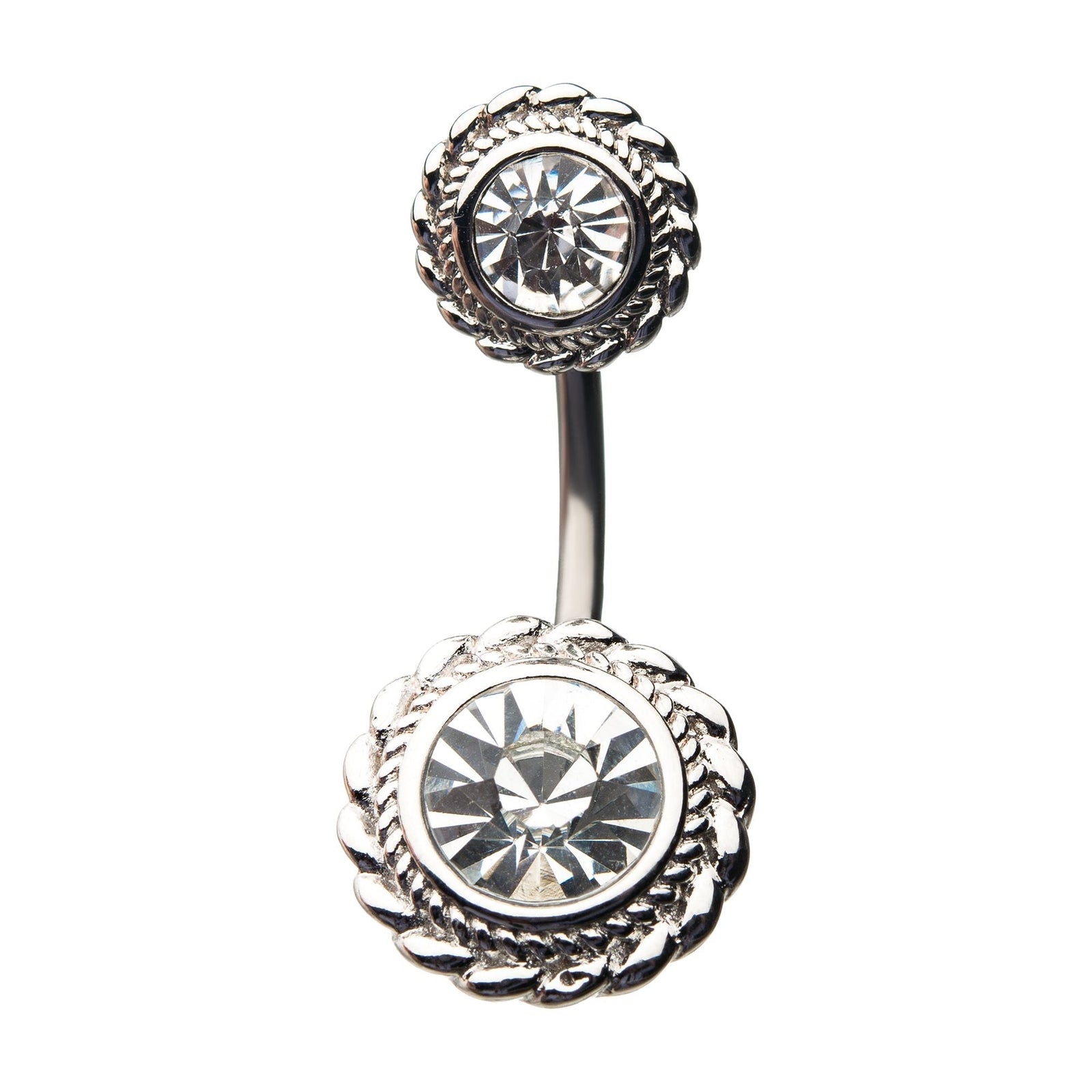 Belly Steel Fixed Navel Double Round Clear CZ -Rebel Bod-RebelBod
