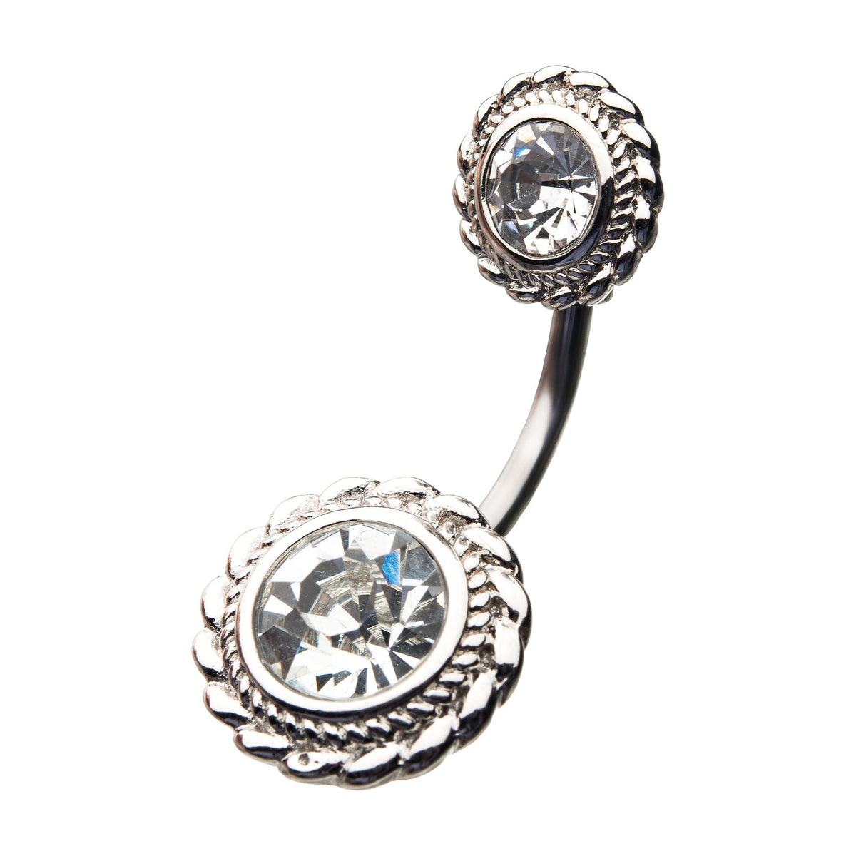 Belly Steel Fixed Navel Double Round Clear CZ -Rebel Bod-RebelBod