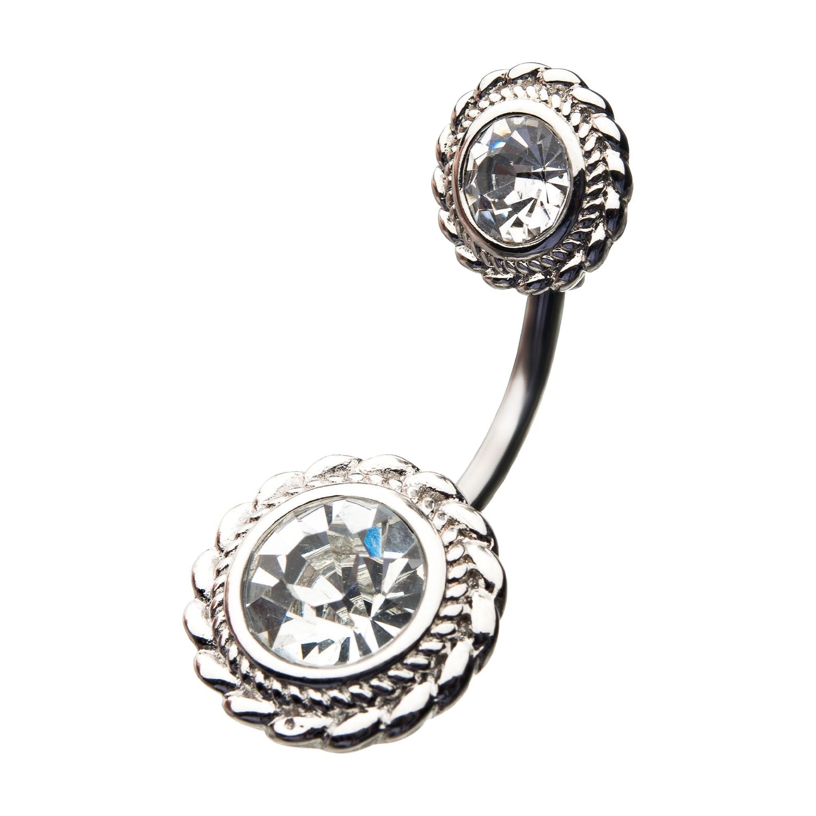 Belly Steel Fixed Navel Double Round Clear CZ -Rebel Bod-RebelBod