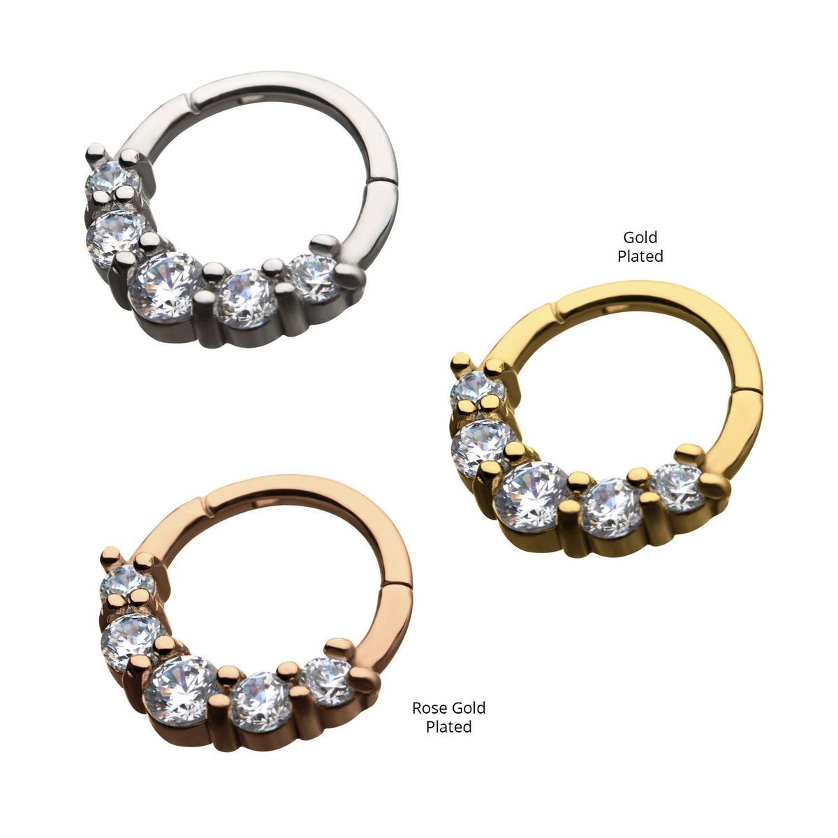 SEAMLESS CLICKER Steel Front Facing 5-Prong Set Clear CZ Hinged Segment Clicker -Rebel Bod-RebelBod