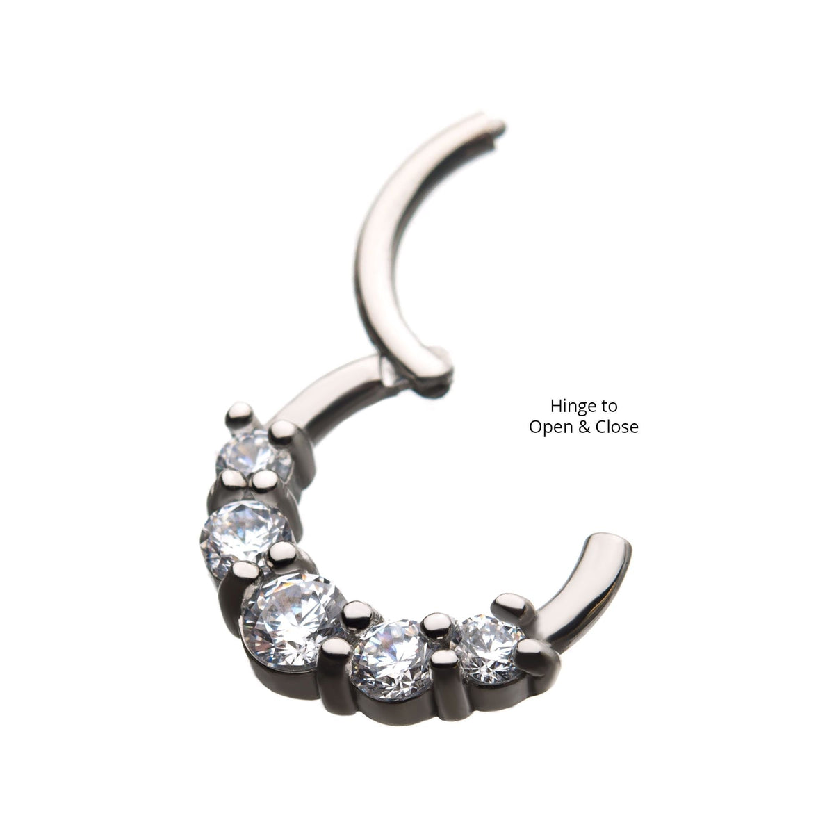 SEAMLESS CLICKER Steel Front Facing 5-Prong Set Clear CZ Hinged Segment Clicker -Rebel Bod-RebelBod