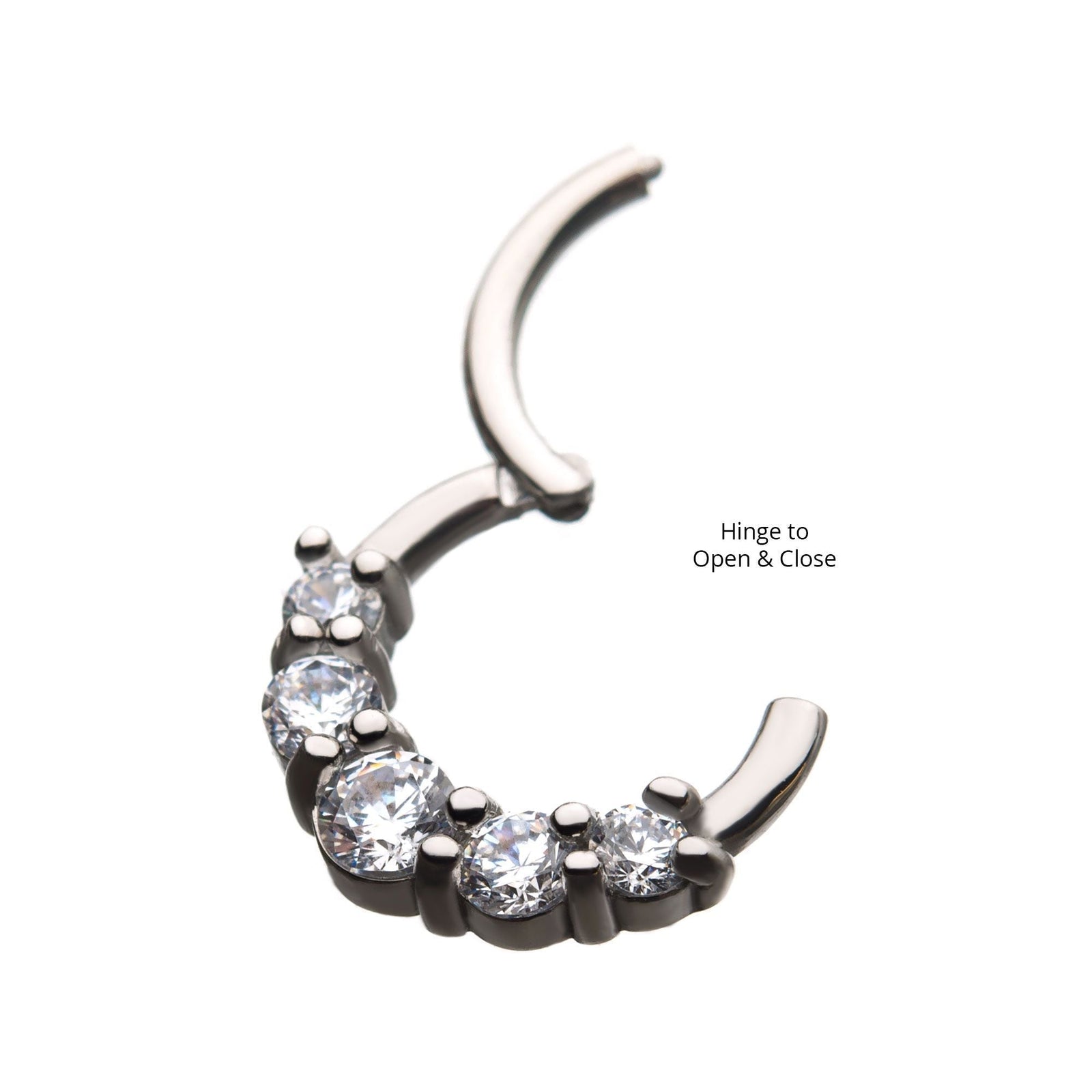 SEAMLESS CLICKER Steel Front Facing 5-Prong Set Clear CZ Hinged Segment Clicker -Rebel Bod-RebelBod