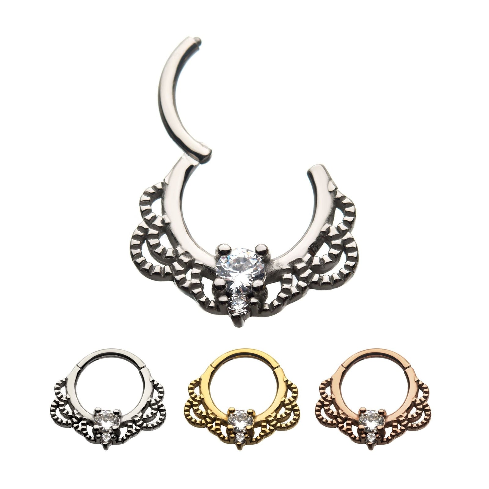 SEAMLESS CLICKER Steel Front Facing Clear CZ Fancy Hinged Segment Clicker -Rebel Bod-RebelBod
