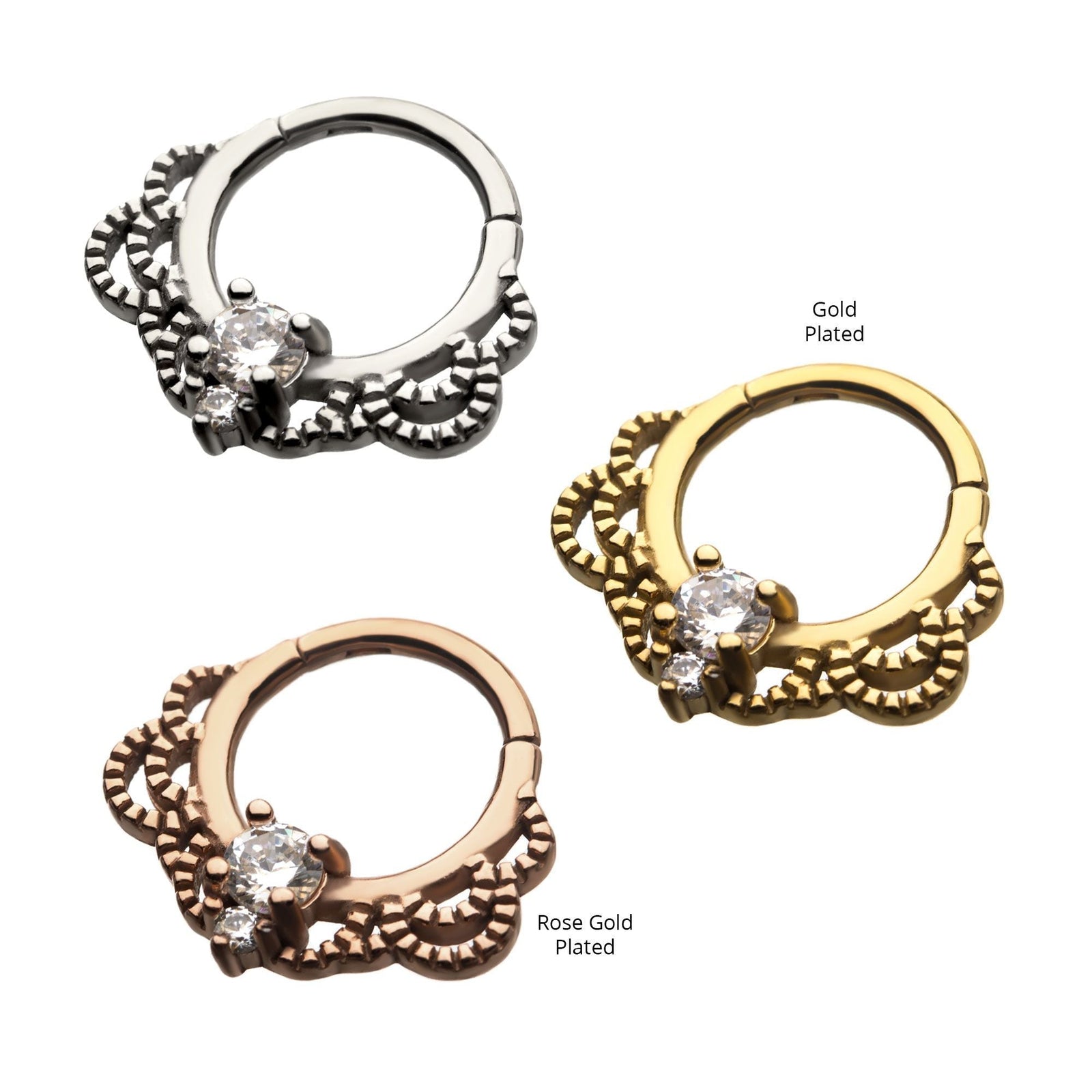 SEAMLESS CLICKER Steel Front Facing Clear CZ Fancy Hinged Segment Clicker -Rebel Bod-RebelBod