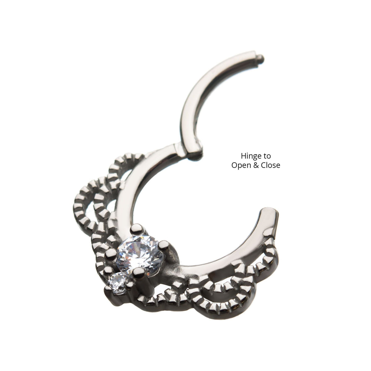 SEAMLESS CLICKER Steel Front Facing Clear CZ Fancy Hinged Segment Clicker -Rebel Bod-RebelBod