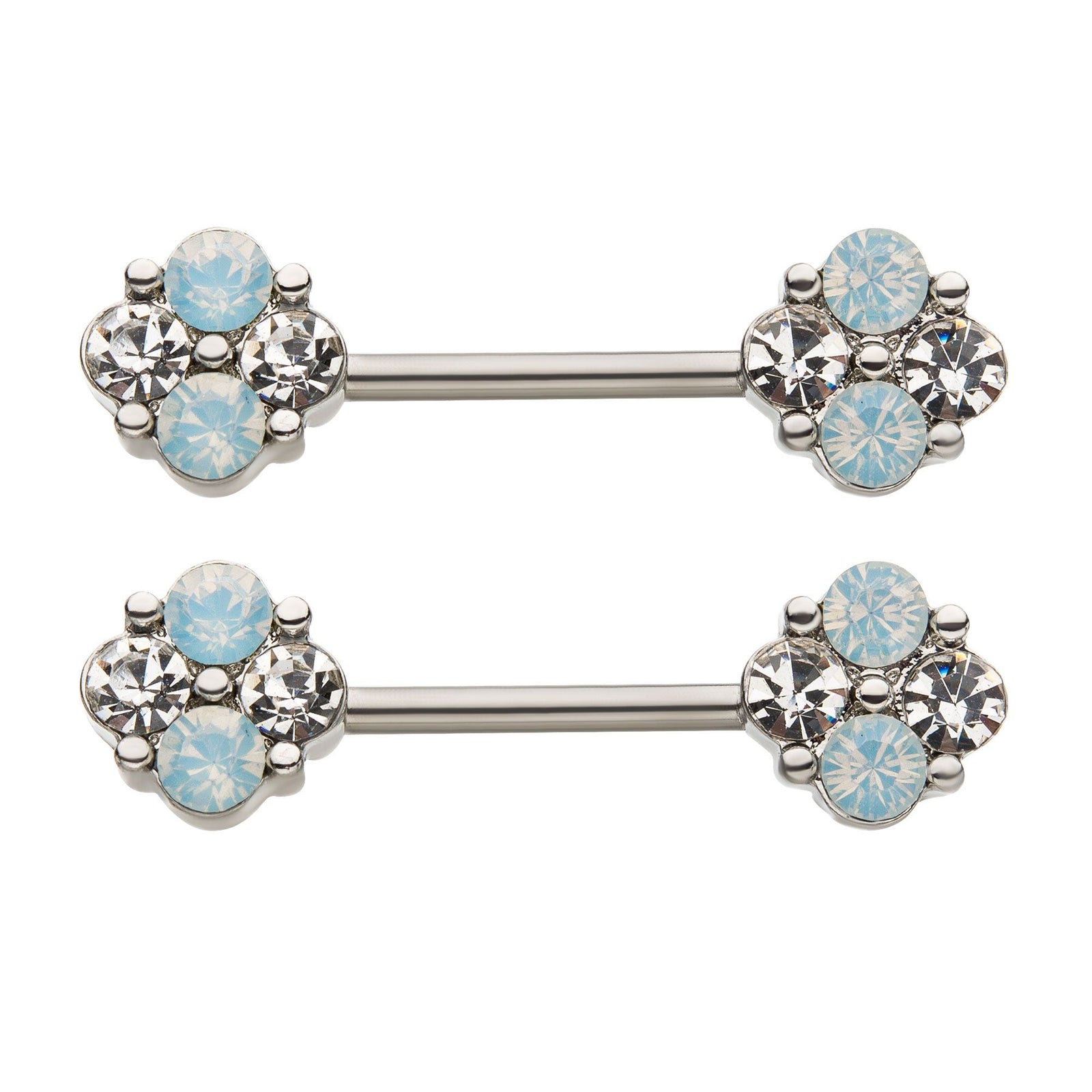 Nipple Steel Front Facing Gems 4 Gem Beaded Clear White Opalite Gems Nipple Barbell -Rebel Bod-RebelBod