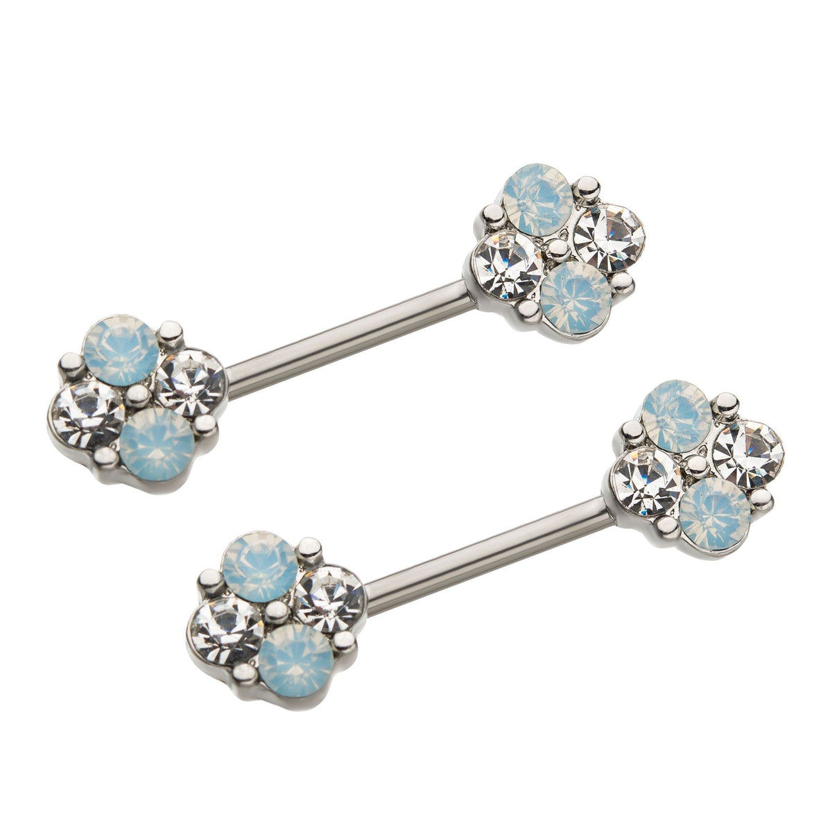Nipple Steel Front Facing Gems 4 Gem Beaded Clear White Opalite Gems Nipple Barbell -Rebel Bod-RebelBod