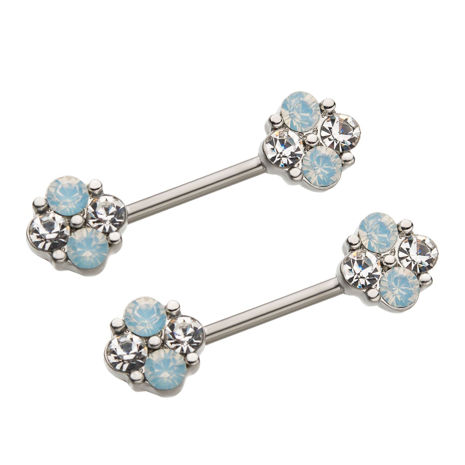 Nipple Steel Front Facing Gems 4 Gem Beaded Clear White Opalite Gems Nipple Barbell -Rebel Bod-RebelBod