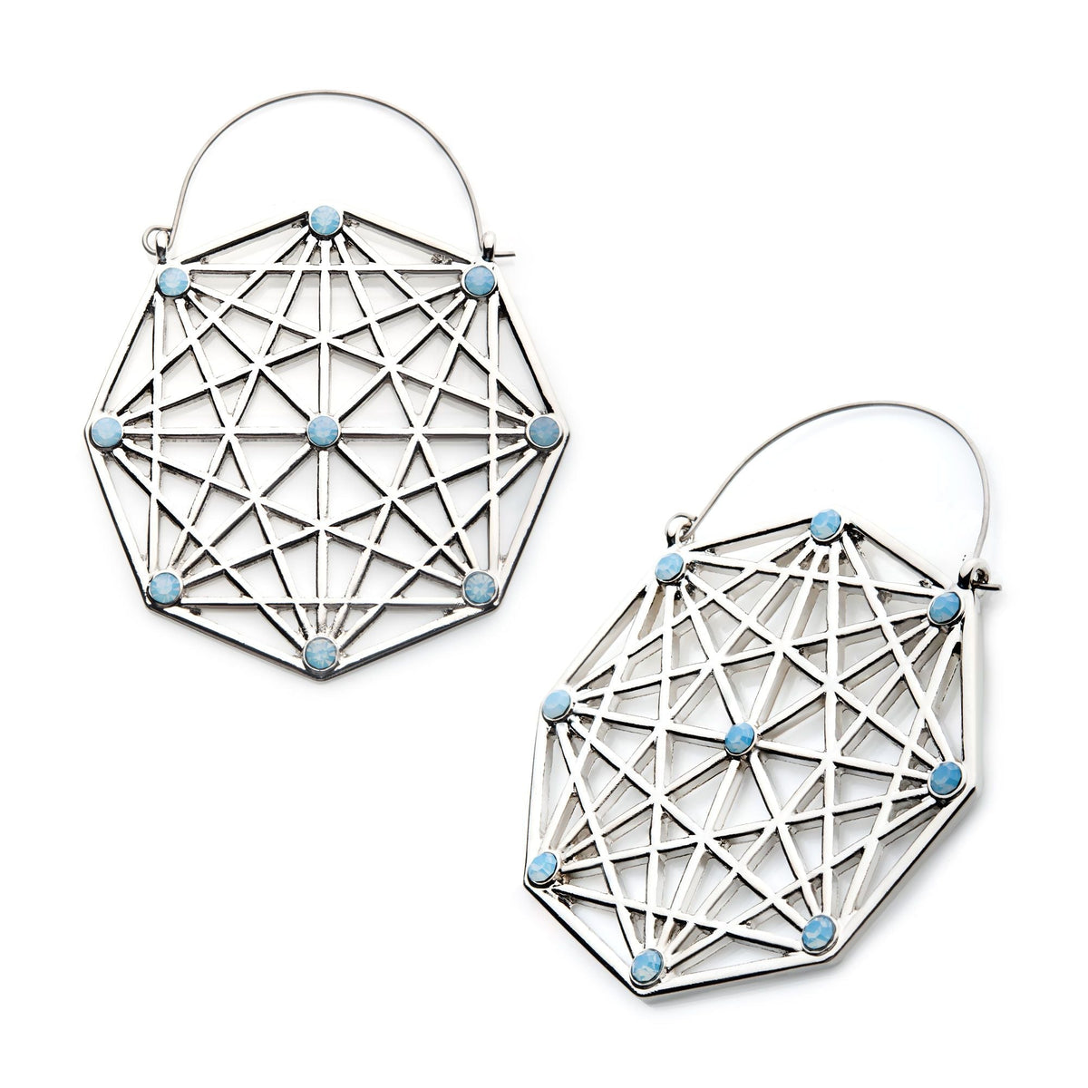 Tapers - Hanging Steel Geometrical Shape 9pcs Opalite Stones Plug Hoops -Rebel Bod-RebelBod