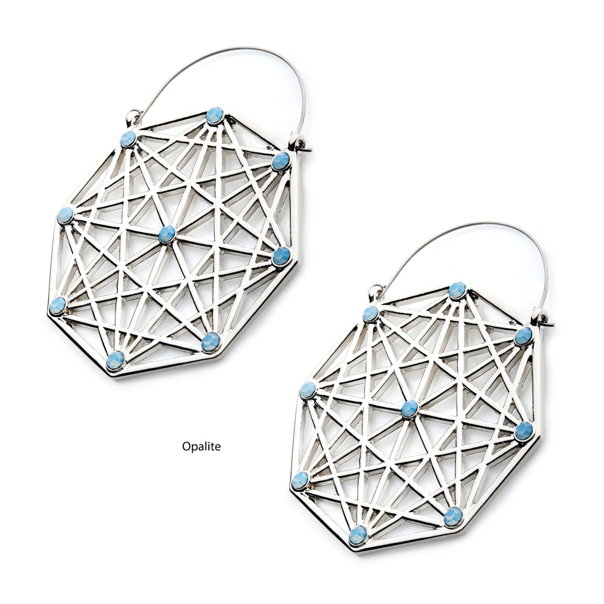 Tapers - Hanging Steel Geometrical Shape 9pcs Opalite Stones Plug Hoops -Rebel Bod-RebelBod