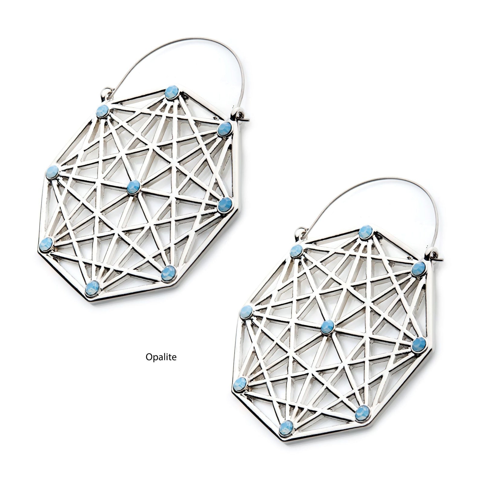 Tapers - Hanging Steel Geometrical Shape 9pcs Opalite Stones Plug Hoops -Rebel Bod-RebelBod