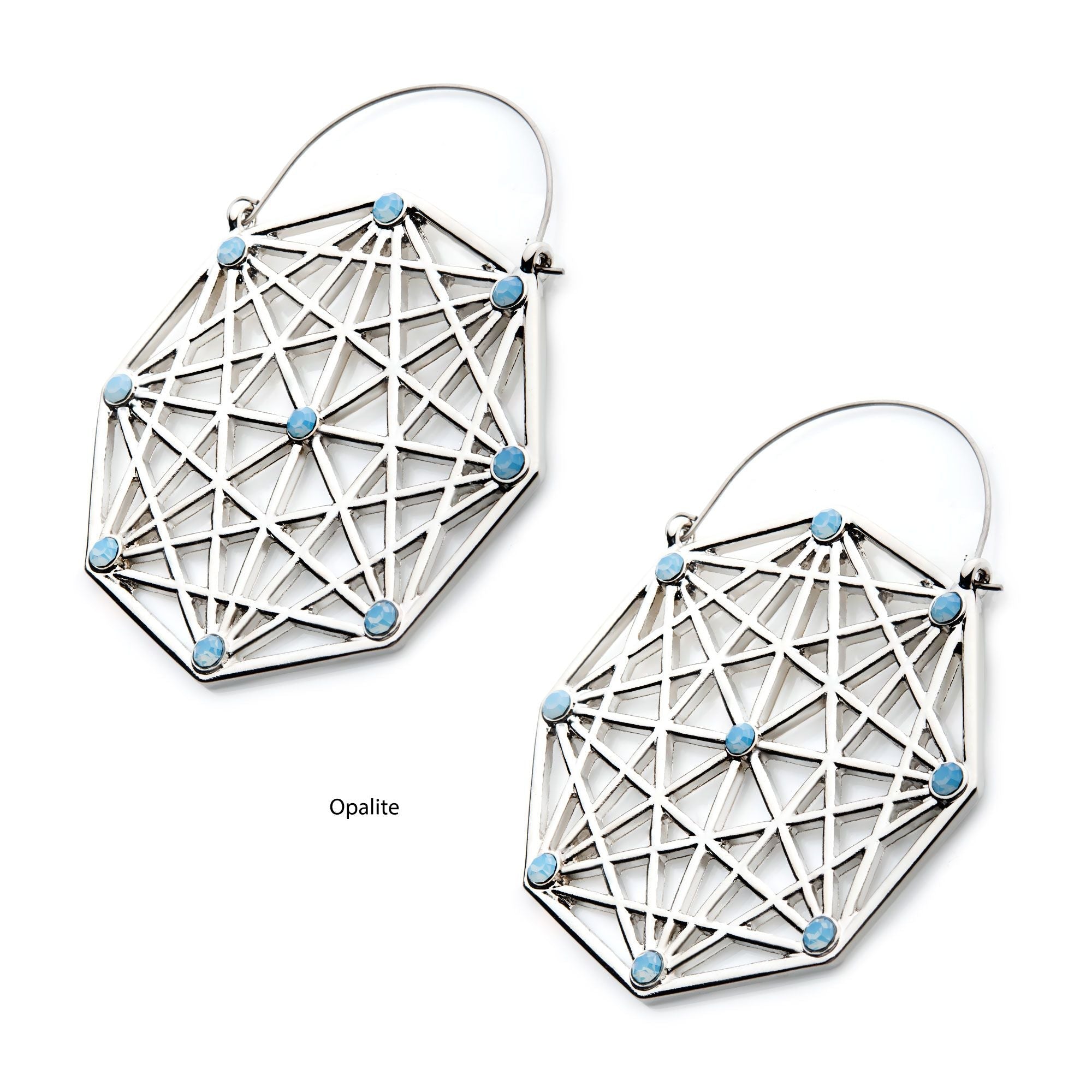 Tapers - Hanging Steel Geometrical Shape 9pcs Opalite Stones Plug Hoops -Rebel Bod-RebelBod