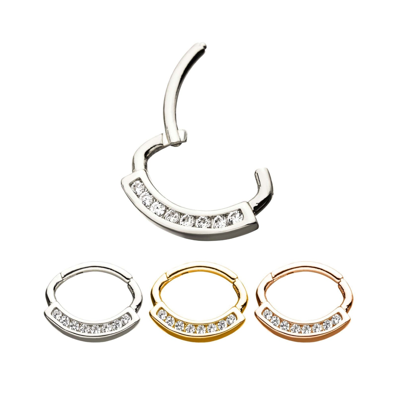 Clicker Hinged Segment Ring Prong Set Clear CZ Gem